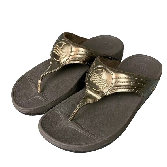 Fitflop Brown Bronze Leather Flip Flop Sandal Shoe Women Sz 9  OH09 - Picture 3 of 8